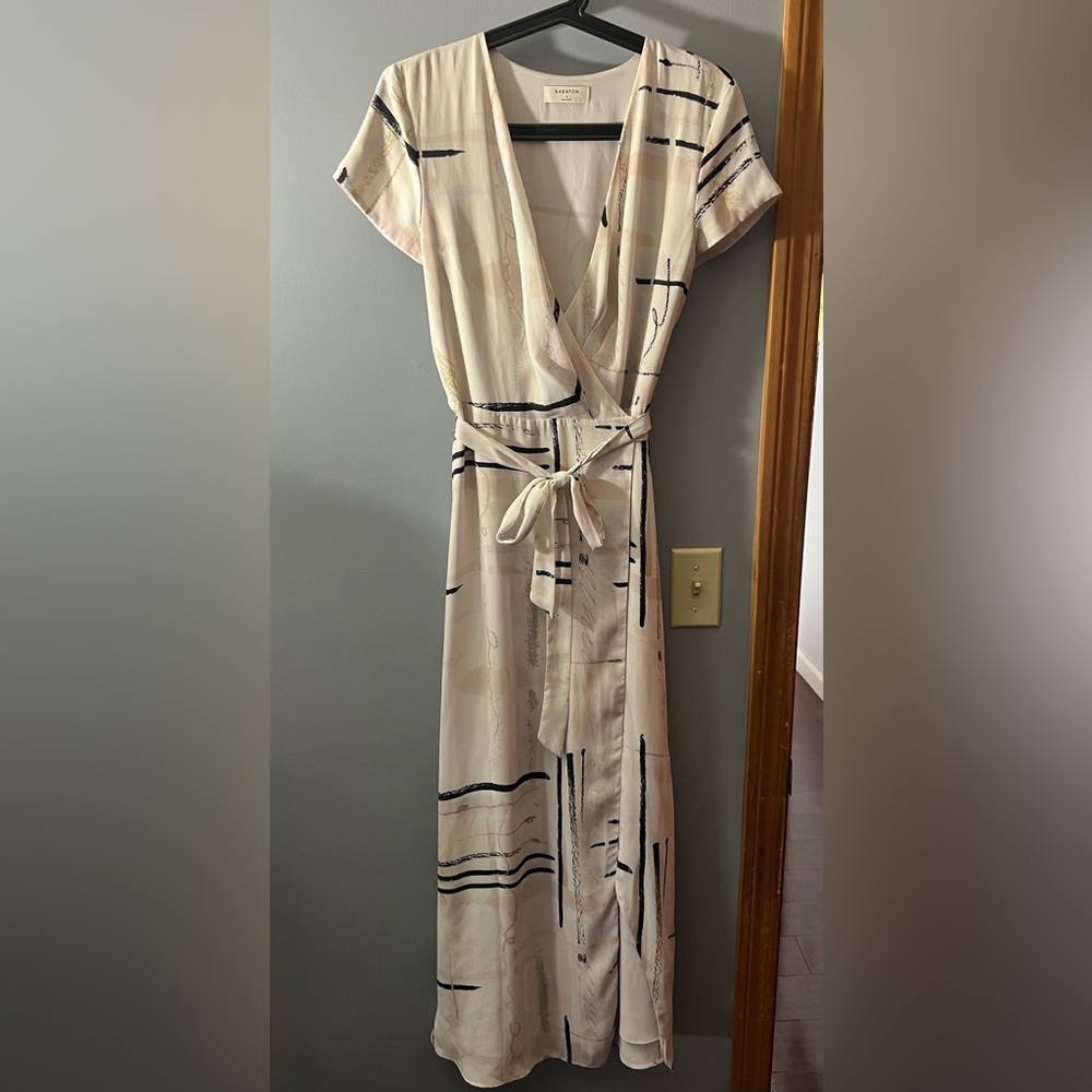 Elegant Cream and Black Wrap Dress